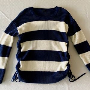 Talbots Navy & White Striped Sweater with Ties